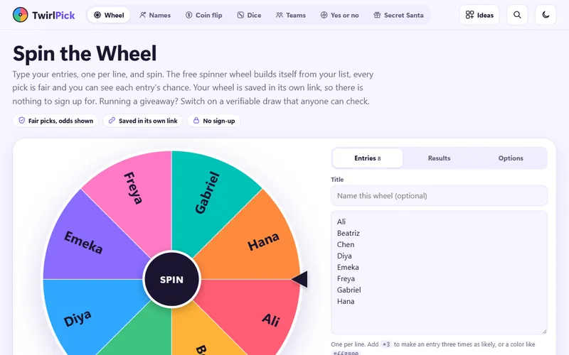 Home page of TwirlPick